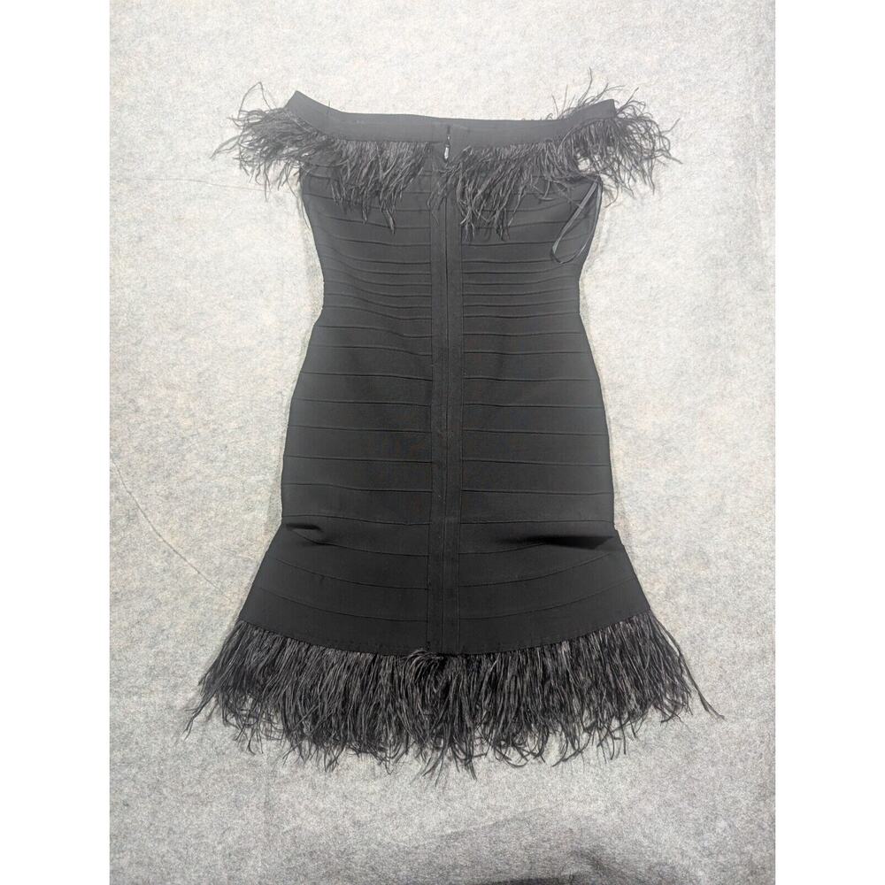 Elliatt Womens Off Shoulder Feather Trim Bodycon Dress Small Black Cocktail - Picture 11 of 12